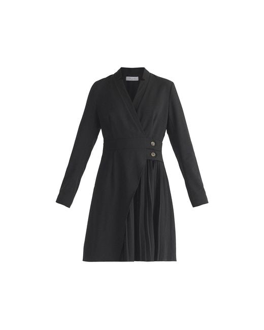 Paisie Black Tailored Blazer Dress With Pleated Skirt