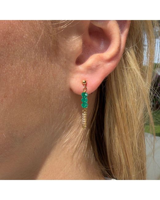 Rachel Nathan Multicolor Post Chalcedony & Chain Earrings