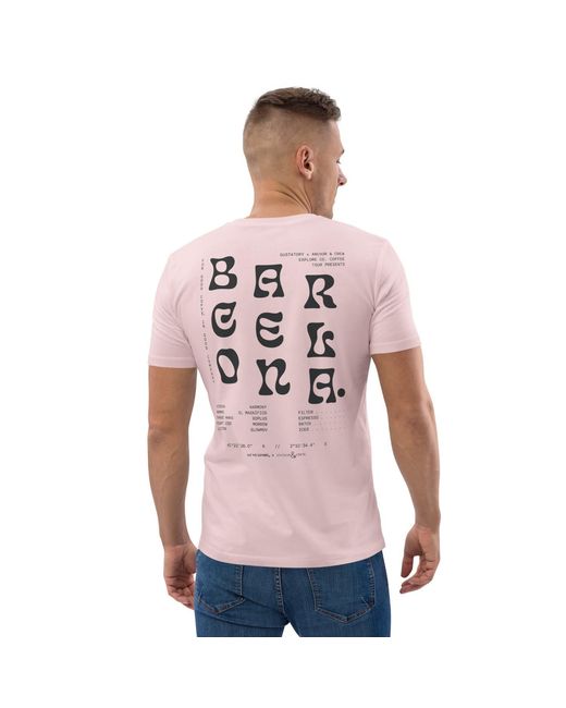 Anchor and Crew Pink Cotton Gustatory Barcelona Coffee Scene Organic Cotton Embroidered T-Shirt for men