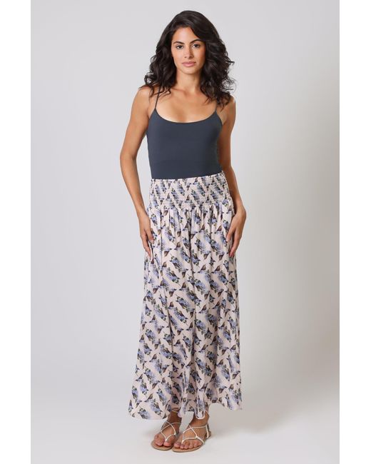 Traffic People Gray Neutrals Hummingbird Cream And Bird Print Aurora Maxi Skirt