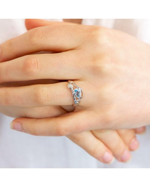 Isla Silver White Dainty Pearl & Topaz Ring