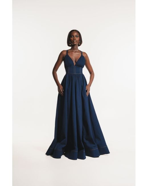 Ofuure Blue Adele Denim Maxi Dress