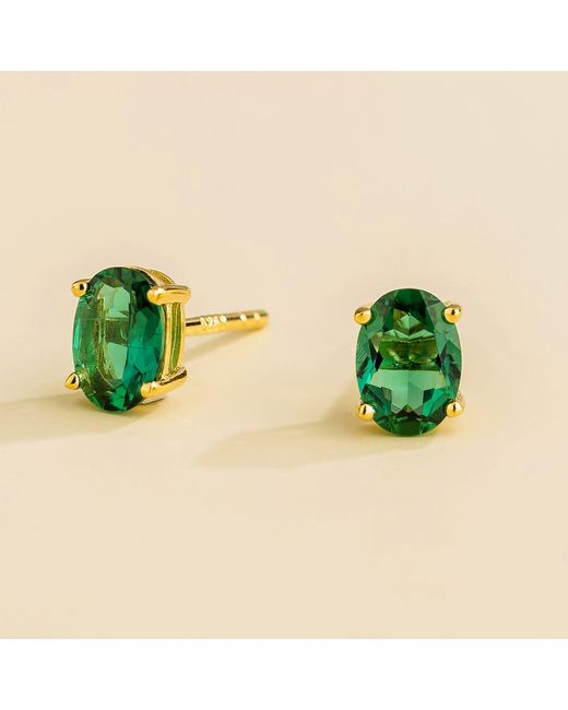 Juvetti Green Ova Gold Earrings Set With Emerald