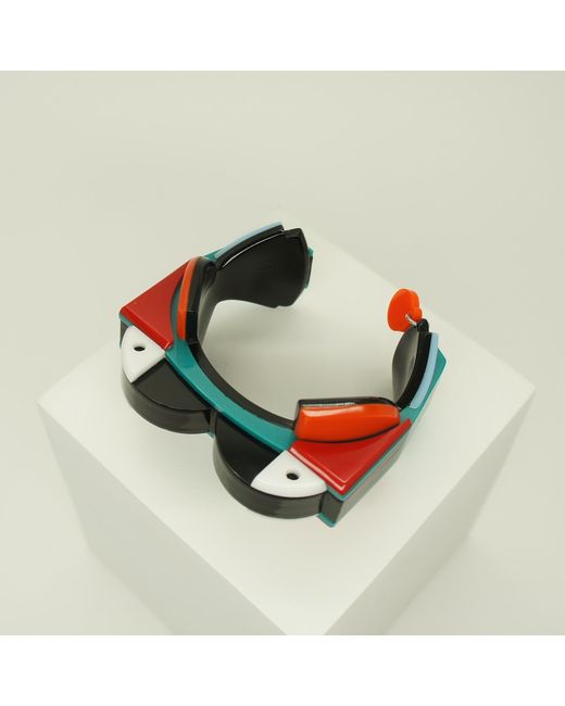 Gissa Bicalho Multicolor Handmade Acrylic Bracelet Toucans Orange
