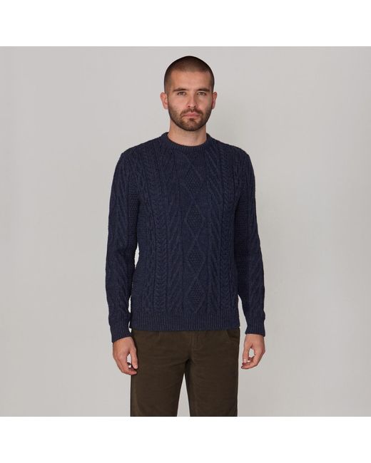 Paul James Knitwear Blue Chunky Merino Wool Cameron Cable Jumper for men