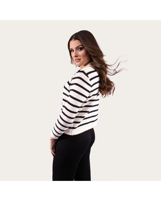 Chanel Joan Elkayam Black Neutrals Wool Blend Knitted Striped Cardigan