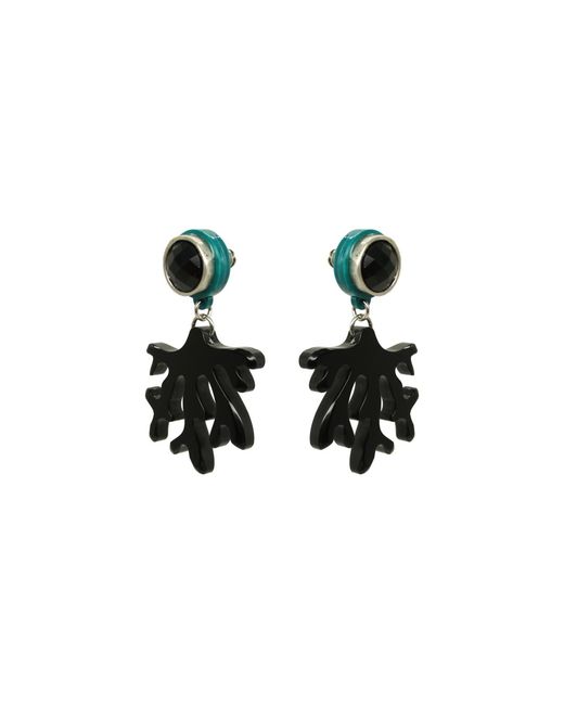 Gissa Bicalho Black Acrylic Handmade Earring Branch Coral Marbled