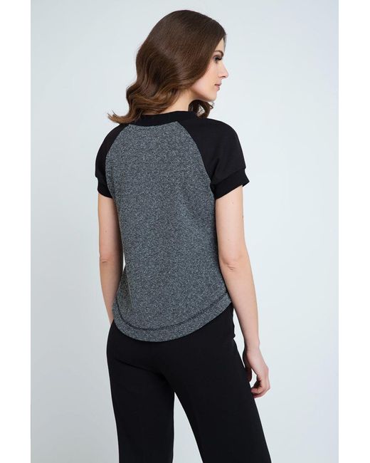 Conquista Black Short Sleeve Top With Rounded Hem