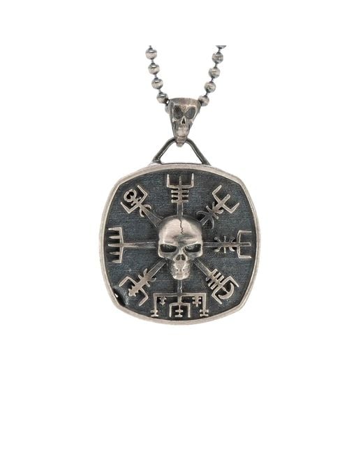 Ebru Jewelry Metallic Sterling Skull Viking Symbol Necklace for men