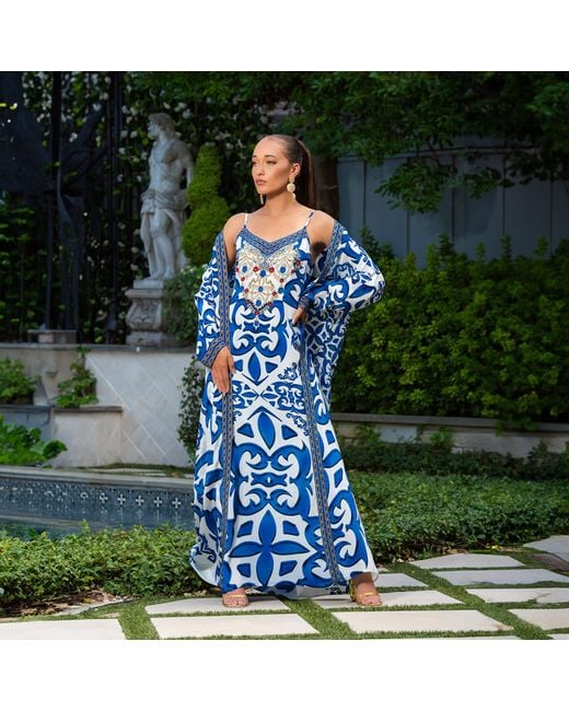 Ana Luisa Blue Santorini Inspired Open-Front Kaftan