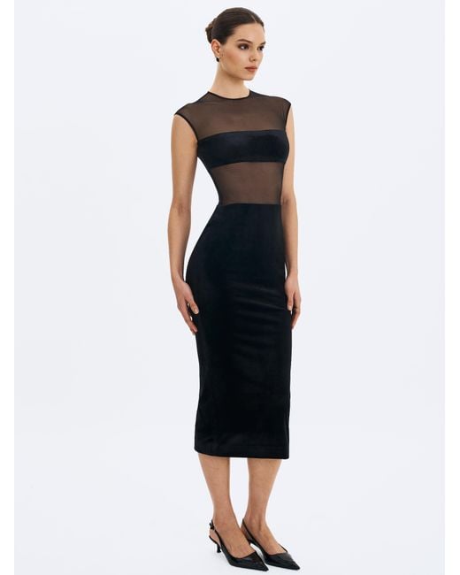 Miss Circle New York Black Quielle Mesh & Velvet Midi Bodycon Dress