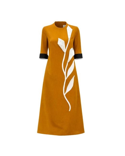 Julia Allert Orange Art-Inspired Semi-Fitted Three-Quarter Sleeves Dress