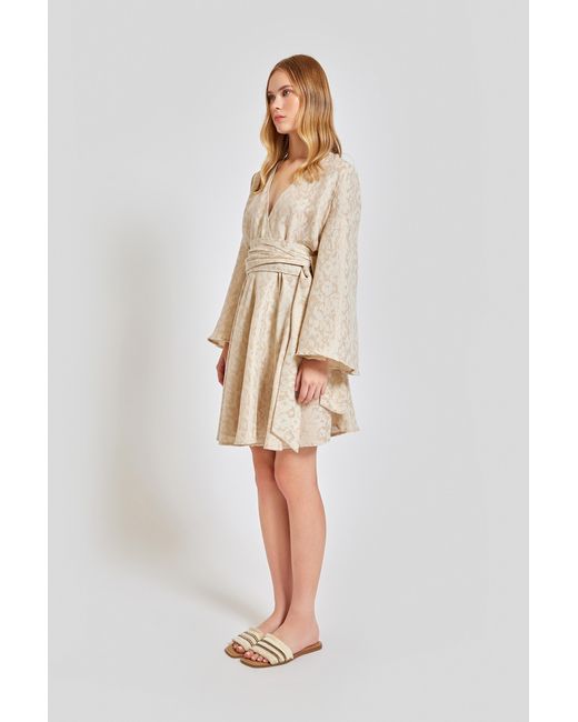 Lilamie Natural Marbella Wrap Style V Neck Mini Summer Dress