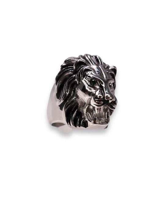 Jagged Halo Jewelry Black Lann Lion Head Ring Stainless Steel for men