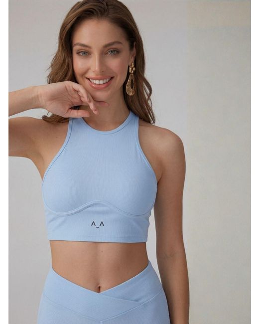 Altra Volta Blue Halter Ribbed Top