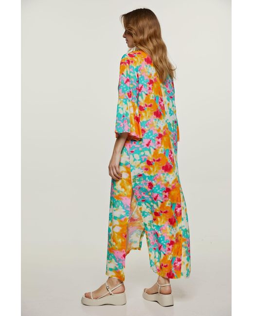 Conquista Orange Abstract Floral Kaftan Style Dress