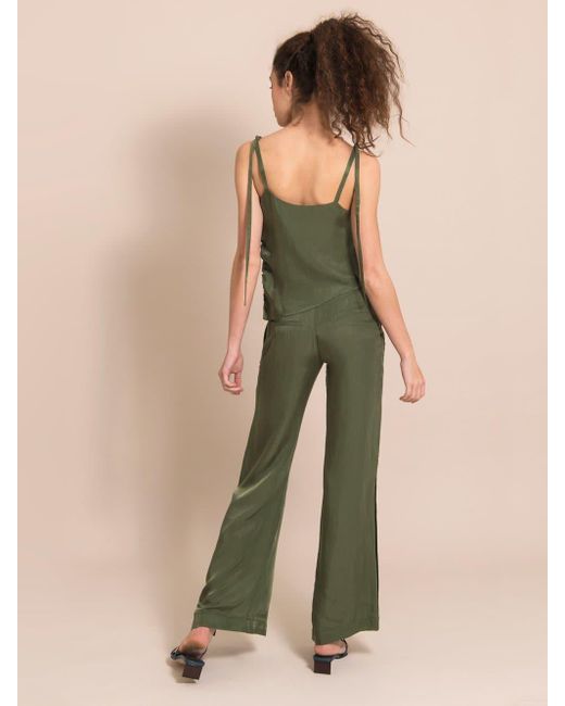blonde gone rogue Green Flared Cupro Trousers, Cupro