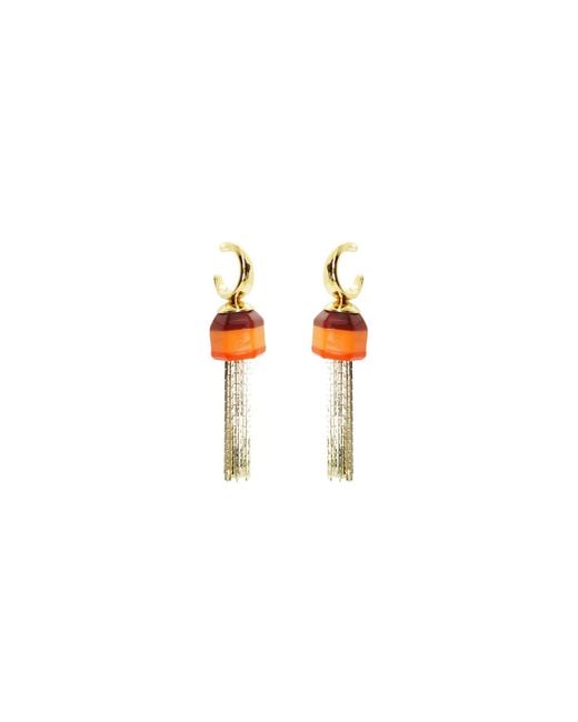 Gissa Bicalho Orange Acrylic Handmade Earring Fringe Butterfly