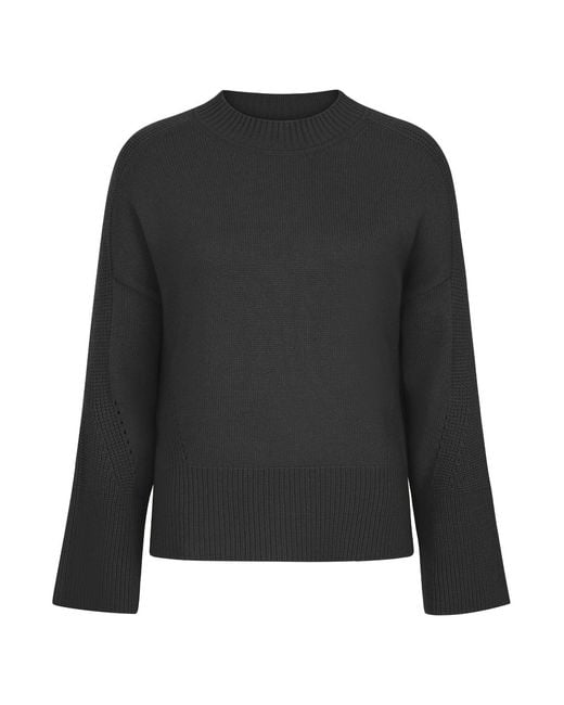 Loop Cashmere Black Ribbed Detail Lofty Crew Sweatshirt