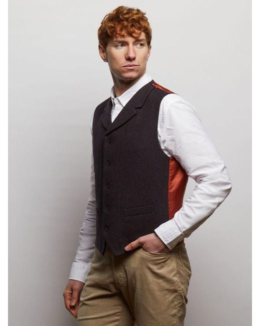 Guards London Black Sherwood Tweed Wool Waistcoat for men