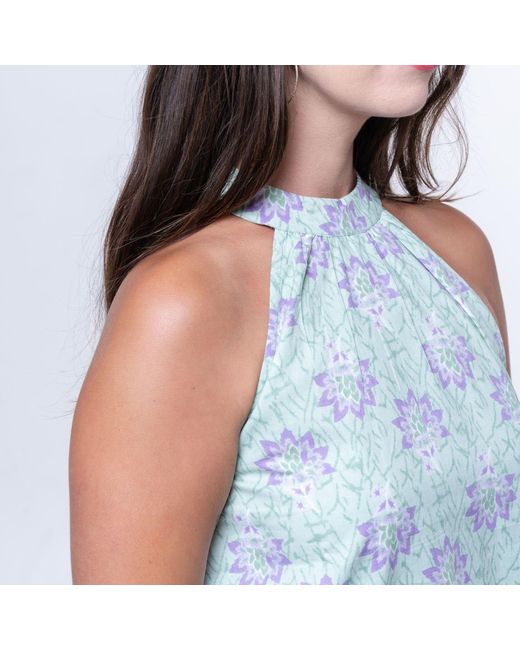 House of Gl Blue Lyra Cotton Mock Neck Sleeveless Dress With Pockets