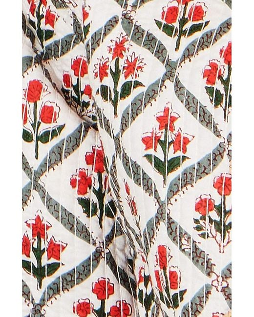 Yumi' White Peacock Print Reversible Cotton Quilted Jacket