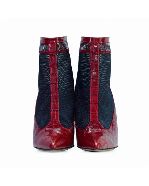 Stessa by Sarah Red The Valentina Croc Mesh Boot