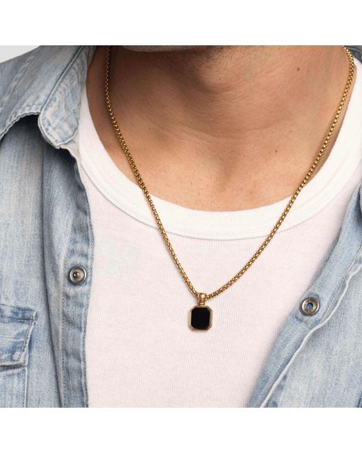 Nialaya Metallic Necklace With Square Onyx Pendant for men