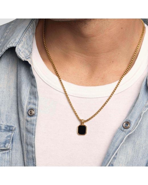 Nialaya Metallic Gold Necklace With Square Onyx Pendant for men