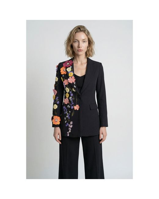 Modenaire Blue Asymmetric Floral Appliqué Blazer