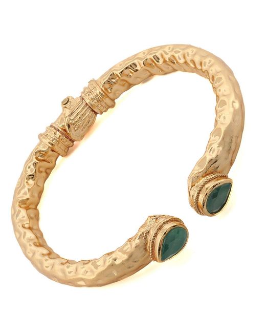 Ebru Jewelry Metallic Cleopatra Emerald Stone & Cuff Chunky Bracelet