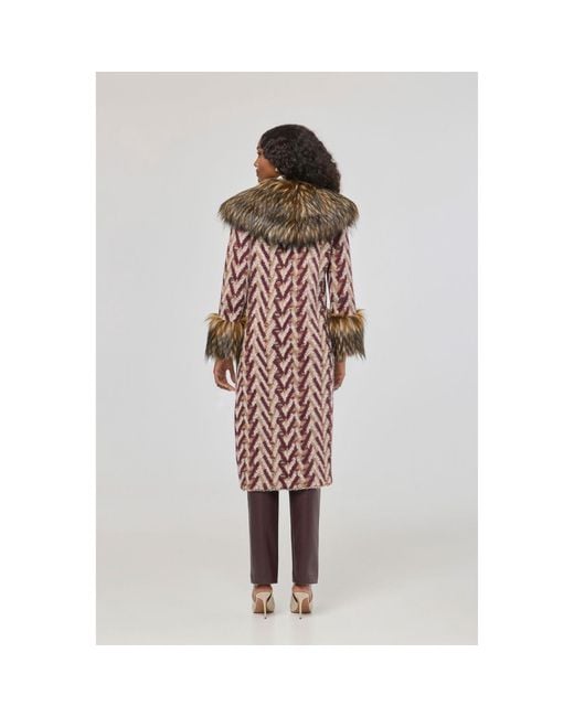 The Extreme Collection Brown Long Knit Coat With Faux Fur Flavia