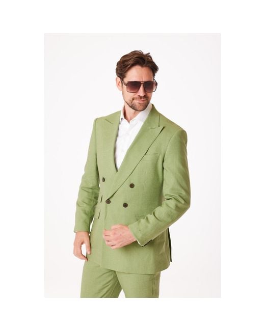 DAVID WEJ Green Hugo Linen Double Breasted Suit for men