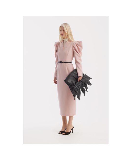 Julia Allert Pink Crepe Midi Dress With Statement Sleeves – Pale