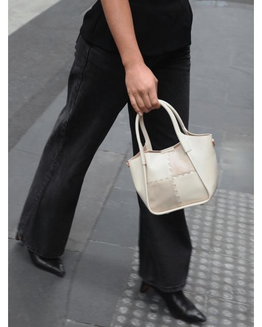 Orange Cube Black Square Stitch Basket Bag