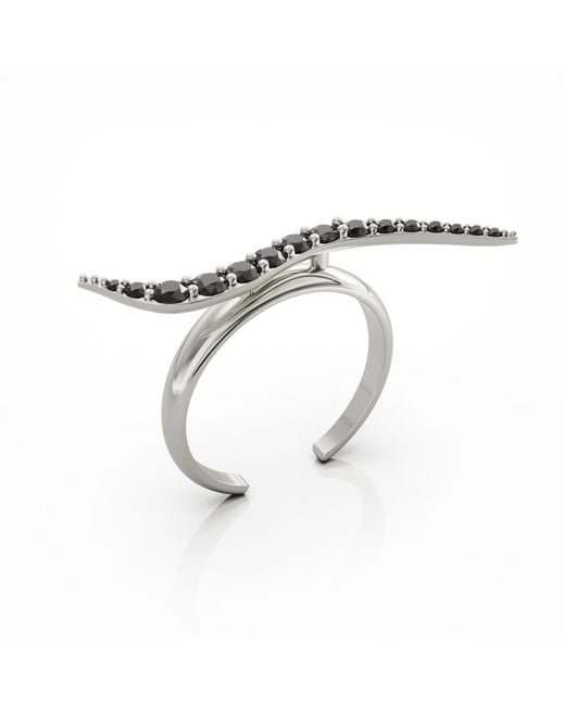 Linda Fiore Metallic Swirl Ring With Onyx Cz