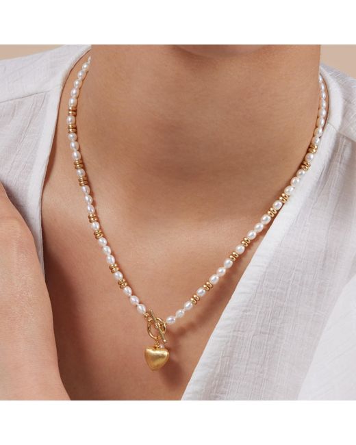 Pearls of the Orient Online Metallic Amare Cultured Freshwater Pearl Necklace With Vermeil Heart & Hematite Beads