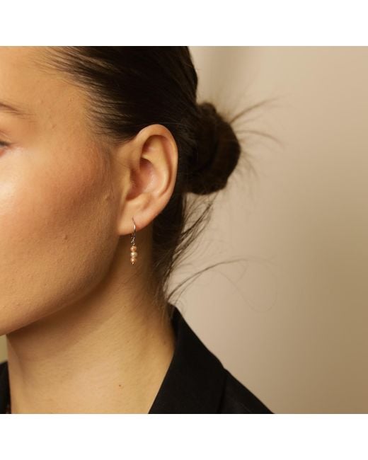 Pearl Code White Peach Pearl Huggie Earrings – Small Hoops