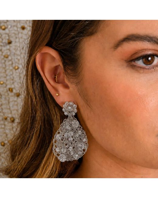 Lavish by Tricia Milaneze Metallic Neutrals Clear & Aurora Handmade Crochet Earrings