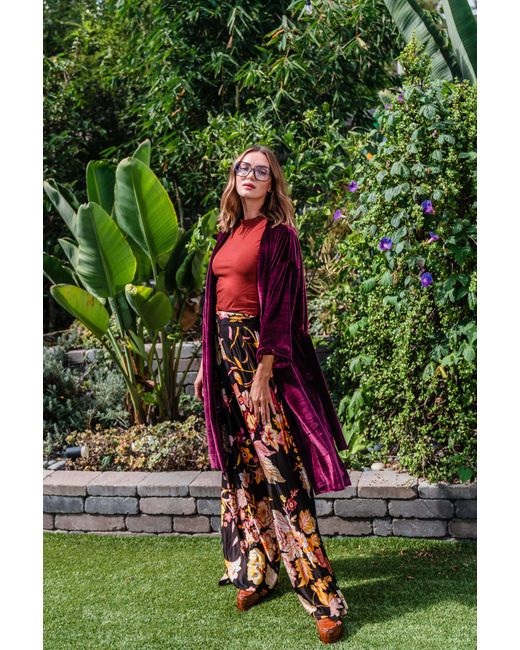 Jennafer Grace Red Bordeaux Velvet Reversible Koi Kimono