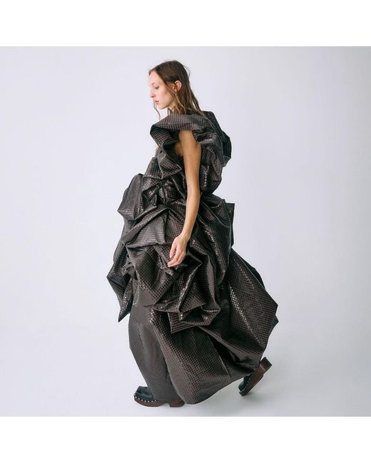Miro Misljen Black Sequined Ruffled Wrap Dress