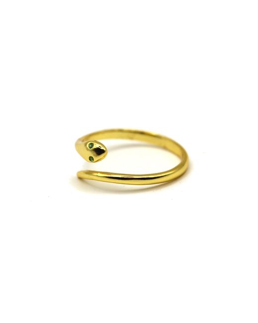 VicStoneNYC Fine Jewelry Metallic Snake Open Cuff Ring With Natural Emerald Eyes