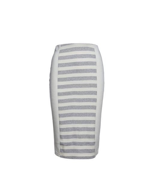 Conquista Gray Ecru & Striped Pencil Skirt