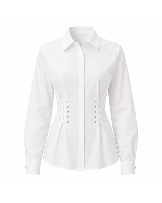 Exquise White Miya Shirt Collar Eyelet Detail Fitted Shirt