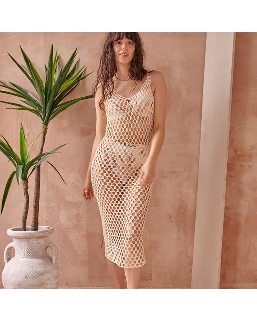 LAtelier London Natural Sardinia Cotton Crochet Midi Dress
