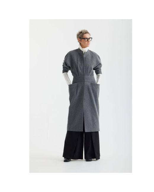 Julia Allert Gray Architectural Wool-Effect Coat With Large Pockets