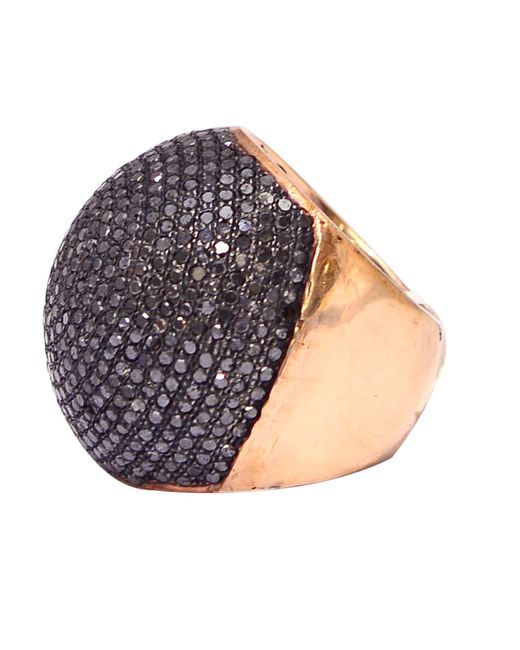 Artisan Blue 18k Gold & 925 Silver In Pave Black Diamond Dome Cocktail Ring