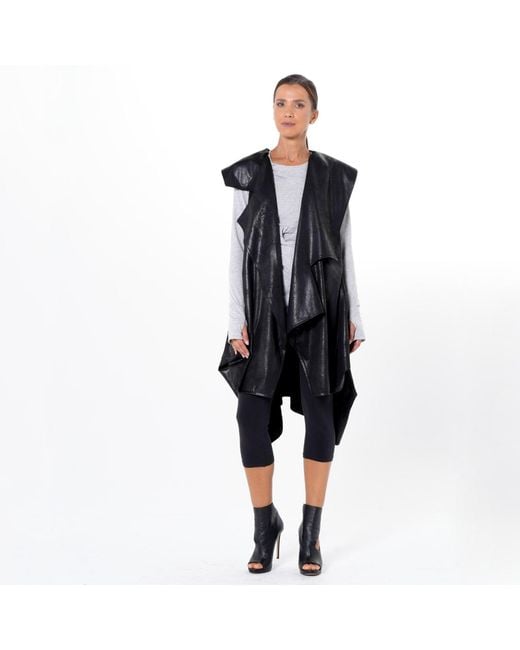 Metamorph Black Neutrals Asymmetric Faux Suede Vest