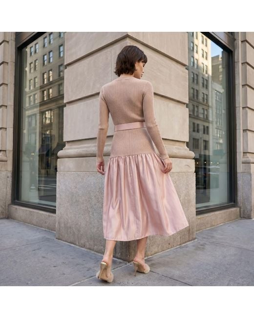 Modenaire Pink Textured Knit Midi Dress Refined Silhouette