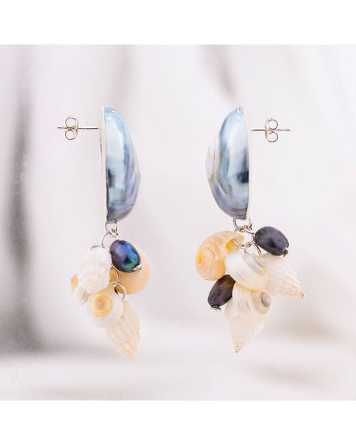 Oana Savu Blue Nautilus Shell Earrings Sterling Statement Earrings